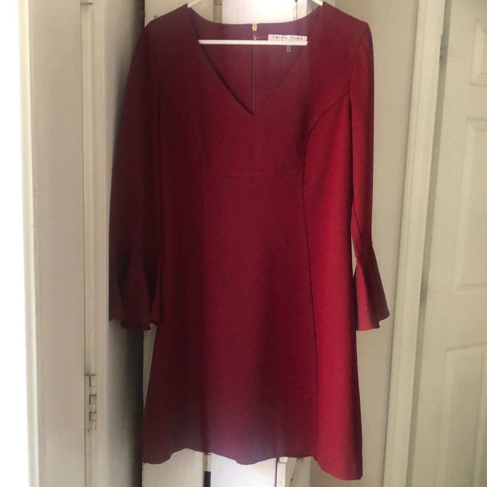 Trina Turk bell sleeve burgundy dress